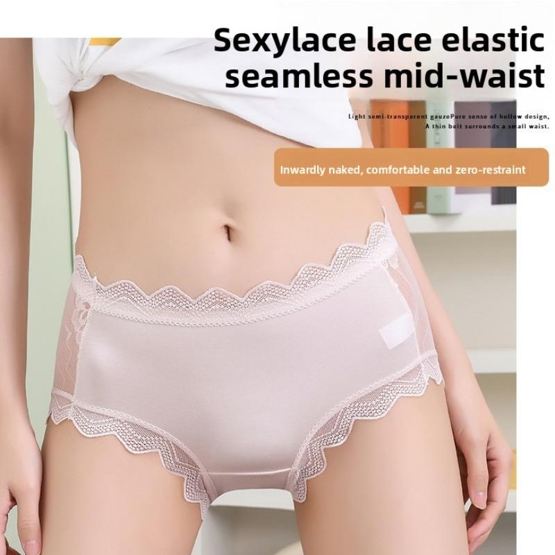 Big Size Ladies Summer New Style Pure To Hollow Lace Pure Cotton Crotch Breathable Waist Triangle Briefs