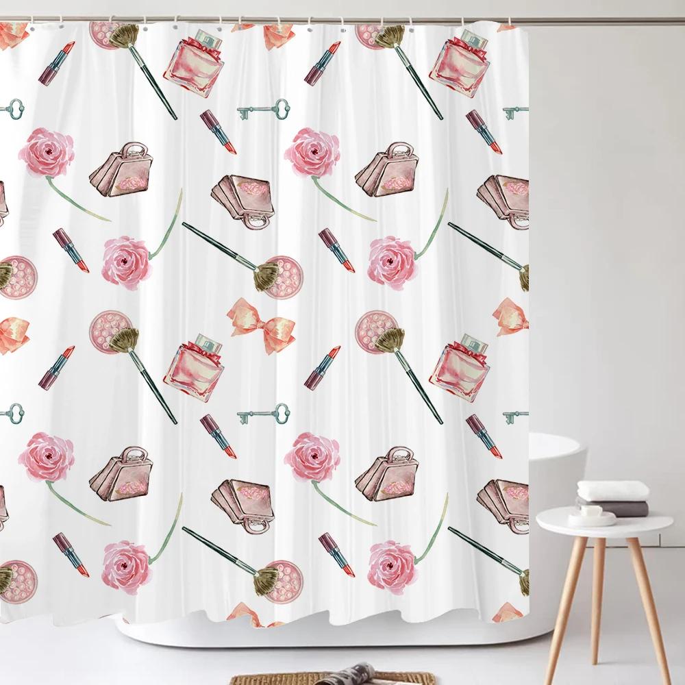 Scarpe e Borse Cosmetiche alla Moda Tenda da Doccia Stampa Ragazza Moderna Arredamento Casa Tenda Tessuto Poliestere Tenda da Bagno con Ganci