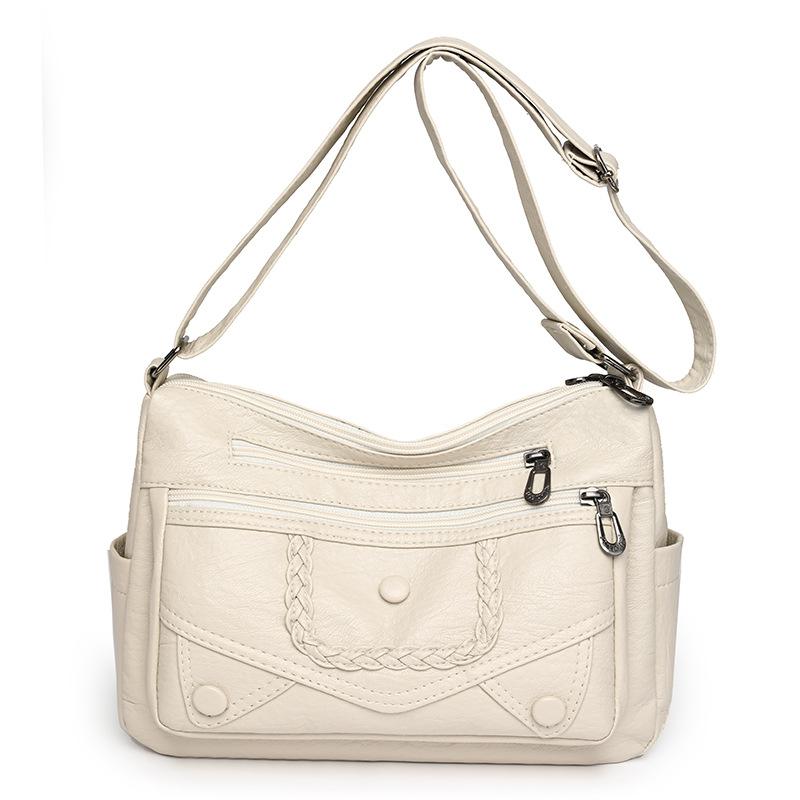 Crossbody Bag Middle-aged Women's Bag Soft Leather Large Capacity Multi-layer Shoulder Bag