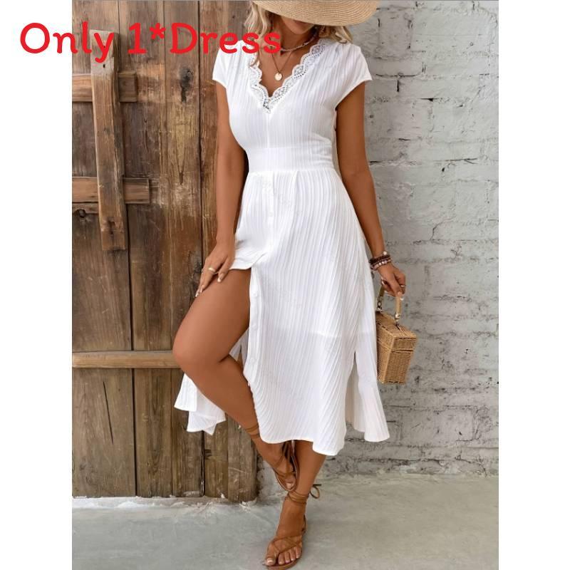 Polyester Lace V Neck Dress With Short Sleeves For Summer Casual Womens Fashion