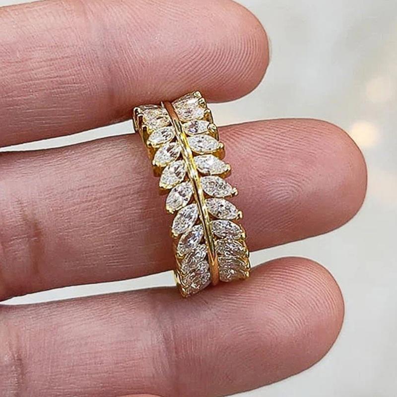 

Huitan Full Round Marquise Cubic Zirconia Promise Rings Gold Color/Copper Color Luxury Trendy Women’s Rings Wedding Band Zircon 10