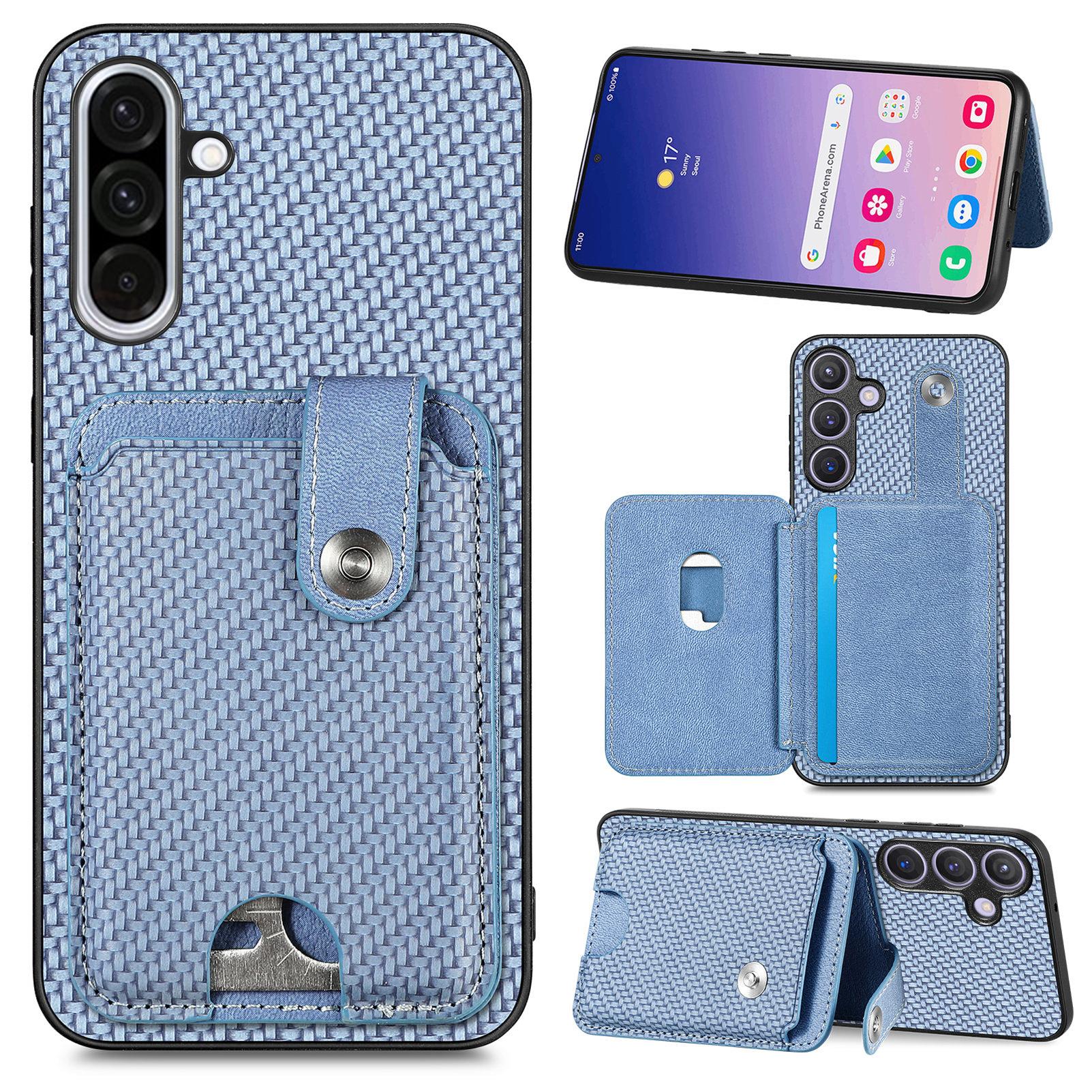 

For Samsung Galaxy A36 5G Case Card Slots Kickstand Phone Back Cover with Card Tool Blue