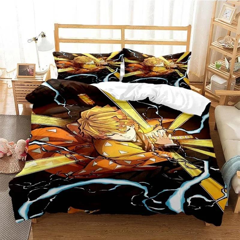 3D-tryckt Anime Demon Slayer Påslakan Nezuko Tanjirou Sängklädesset Dubbel Twin Full Queen King Vuxen Barn Täcke