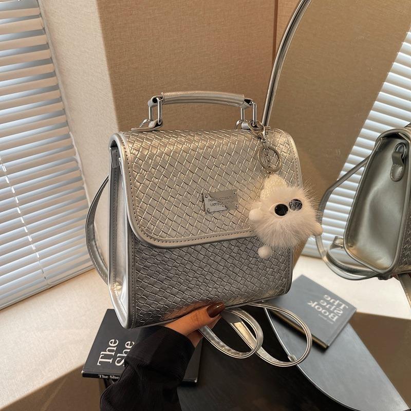 College style woven pattern backpack women's new fashion simple student small schoolbag after summer versatile