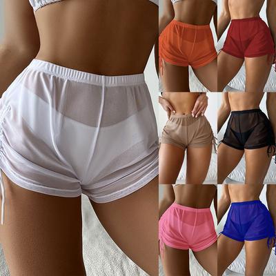 Damen Mesh Bikini Cover Transparent Sommer Kordelzug Strand Shorts Bademode