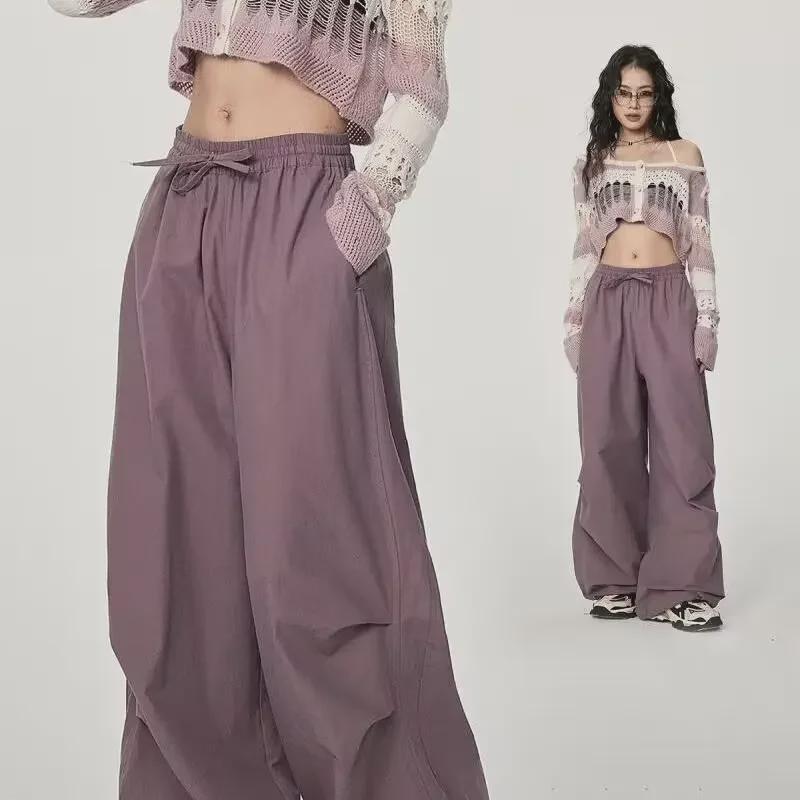 2025 Spring/Summer Parachute Cargo Sweatpants: Casual Wide-Leg, Elastic Waist