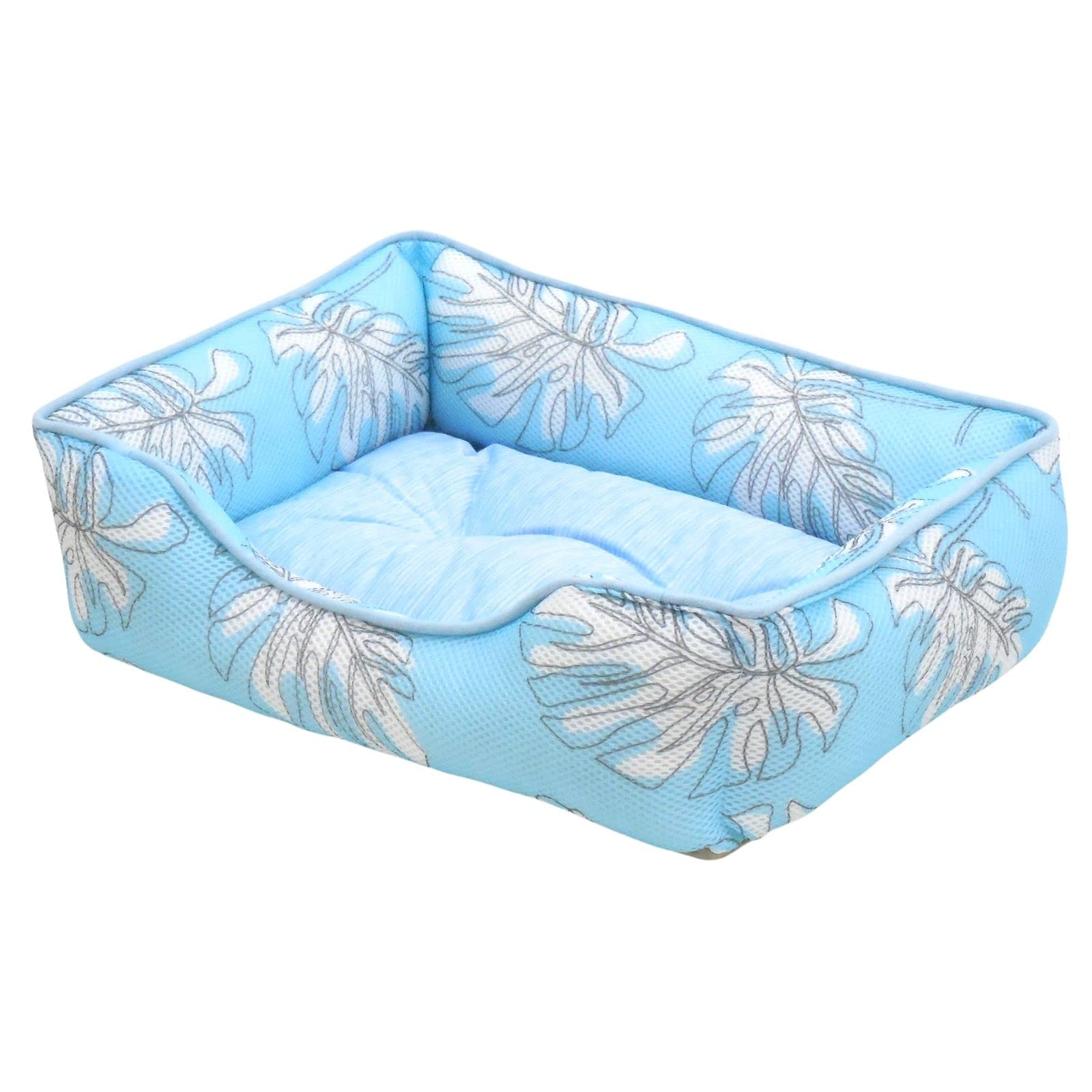 

STYRIA Cooling Monstera Square Pet Bed for Dogs and and Cute Mesh Bed for Small and Medium Dogs Cats, Summer, Spring, Summer, Washable, Cool, Stylish, синій