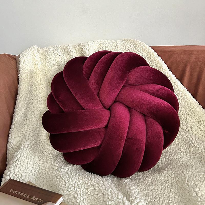 Modern Minimalist Velvet Round Throw Pillow With Knotted Design For Living Room Decor