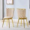 Set of 2 Decorative Dining Chairs Made of Velvet Fabric, with Gold-Colored Metal Legs, Upholstered Seats and Backrests Made of Braided Rope