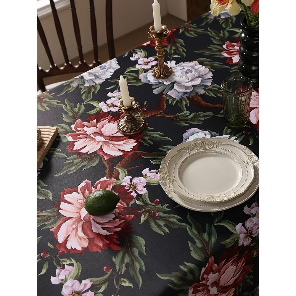 Zwart Bloem Vogel Patroon Tafelkleed Amerikaanse Stijl Wit Kant Tafelblad Hoes Waterdicht Antislip Slijtvast Tafelkleed