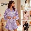Loungewear da Donna con Texture Satinata Camicia da Notte in Seta con Orlo Arricciato Maniche Lunghe Sexy Scollo a V Casual Abito da Casa Camicia da Notte Corta Larga