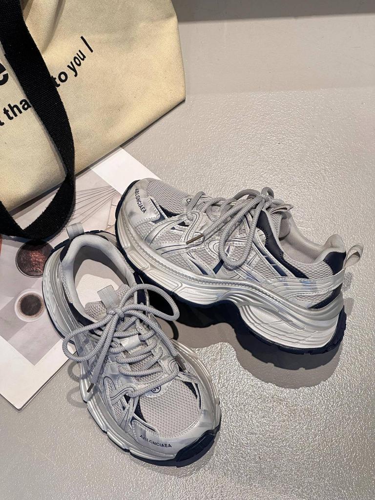 Platform-soled Dad Shoes Women's 2025 Autumn New Mesh Breathable Versatile Height-increasing Casual Sports Shoes Lightweight Running Shoes