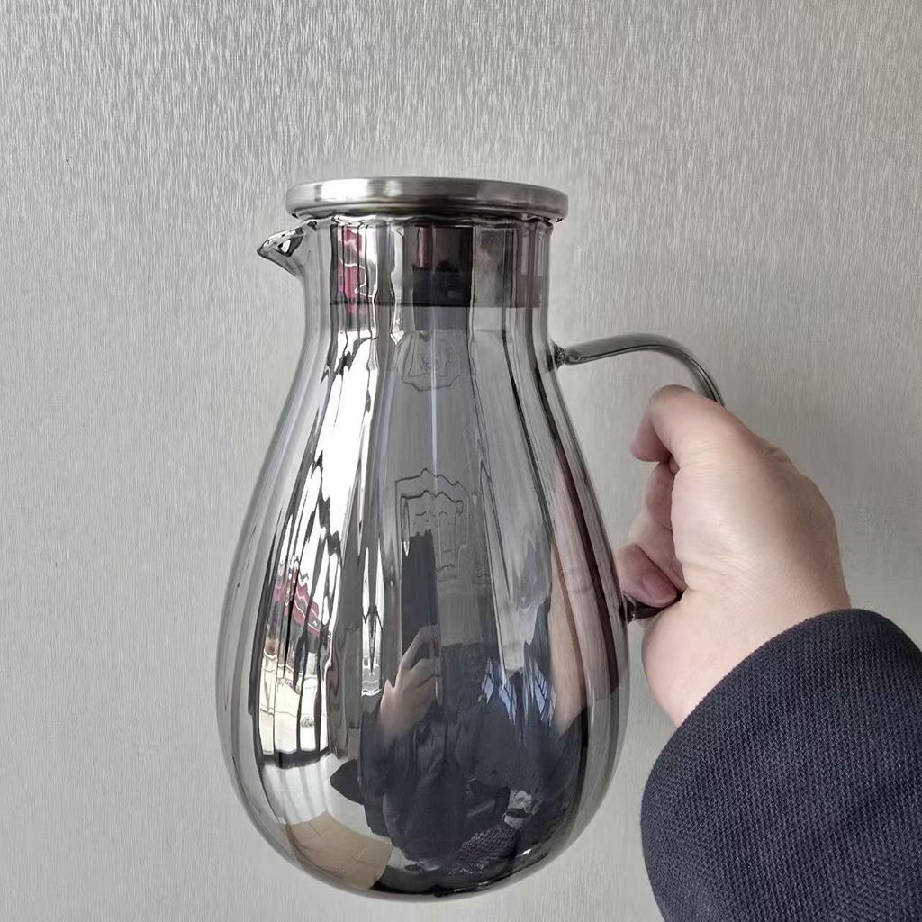 Large-capacity Glass Vertical Stripes Cold Kettle Lemon Beverage Juice Drink Bottle High Temperature Resistance Home Tea Pot