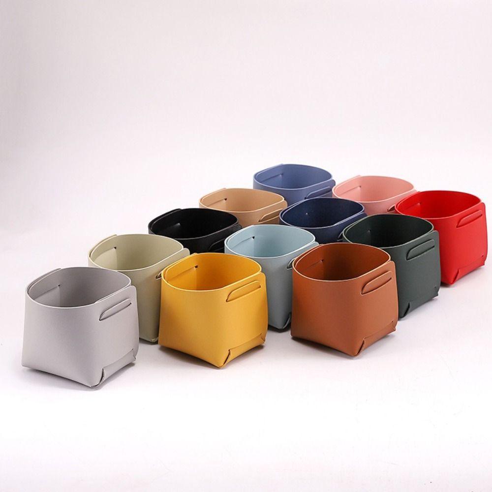 PU Material Leather Storage Box Folding Design Anti-Slip Base Desktop Storage Tray Solid Construction Multifunctional
