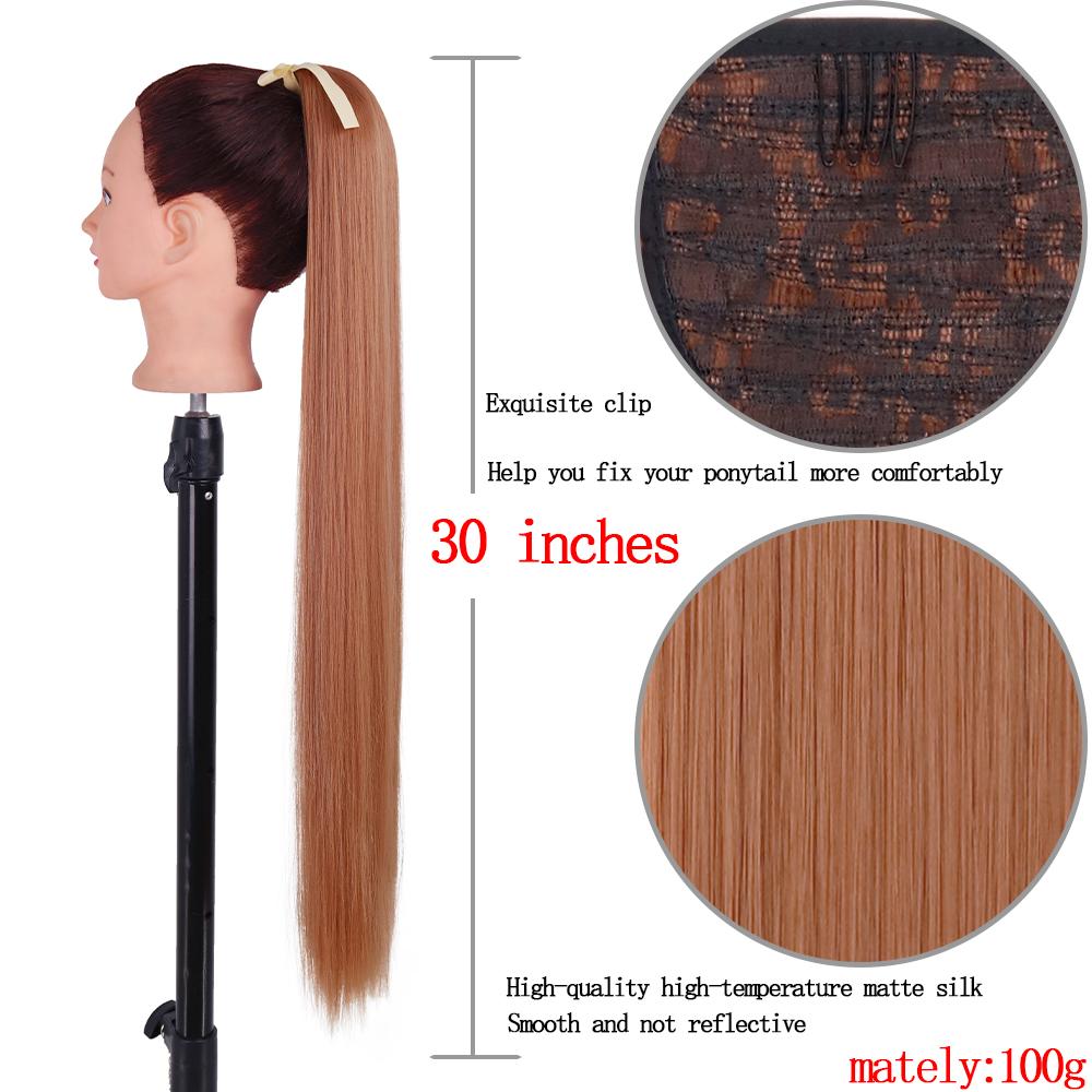 MISS WIG Synthetic 22 Inch Women Ribbons Long Straight Ponytail Hair Extensions Heat Resistant Ponytail Extensions for Women