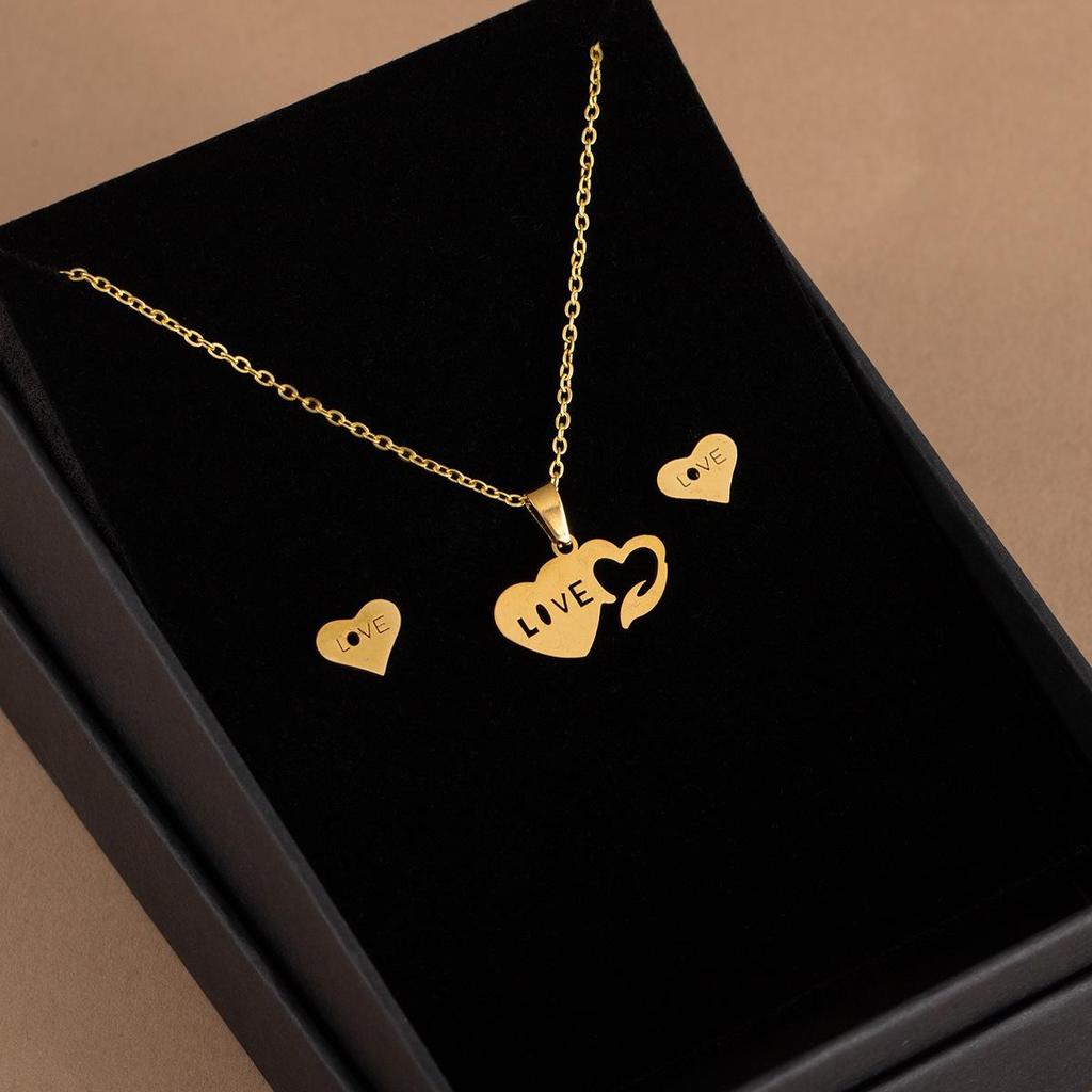 Stainless Steel Heart Necklace Set: Geometric Sunflower & Cross Clavicle Chains