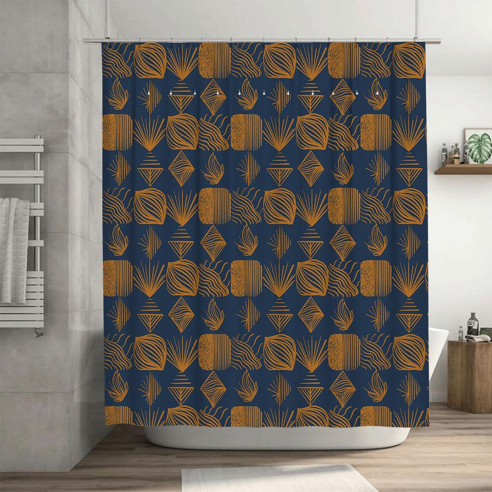 Luxury Blue Gold Shower Curtain Modern Geometric Print Pattern Decorative Bathroom Accessories for Home Decoration