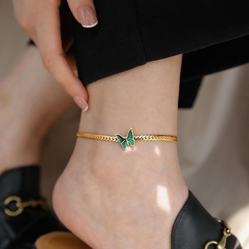 Tide Double-Layer Heart Anklet: 18K Gold-Plated Titanium Steel, Non-fading Fashion Light Luxury for Women