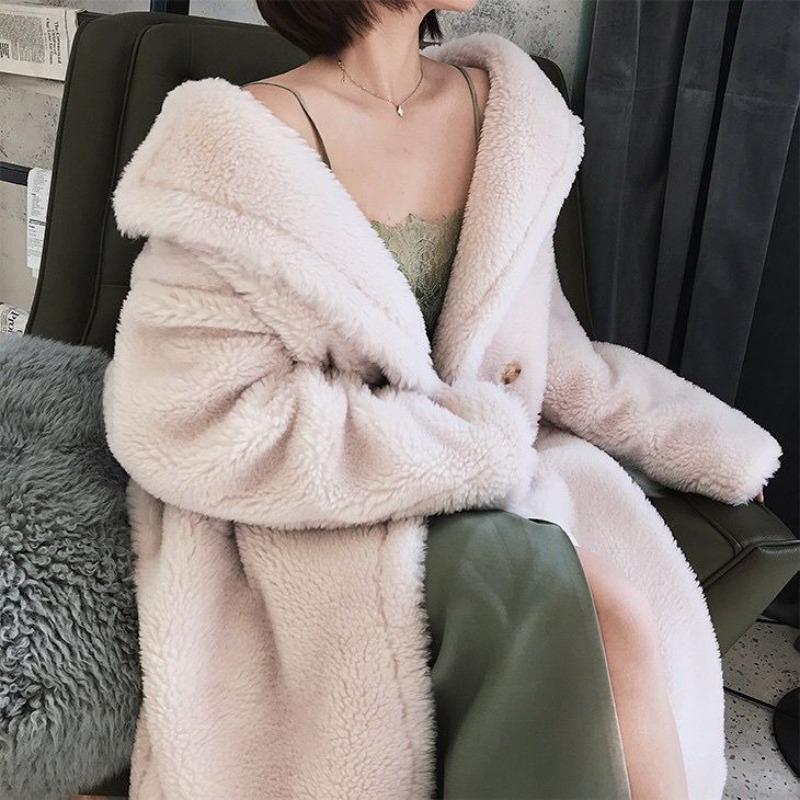 Teddy bear coat women's imitation fur coat caterpillar long silhouette cashmere coat