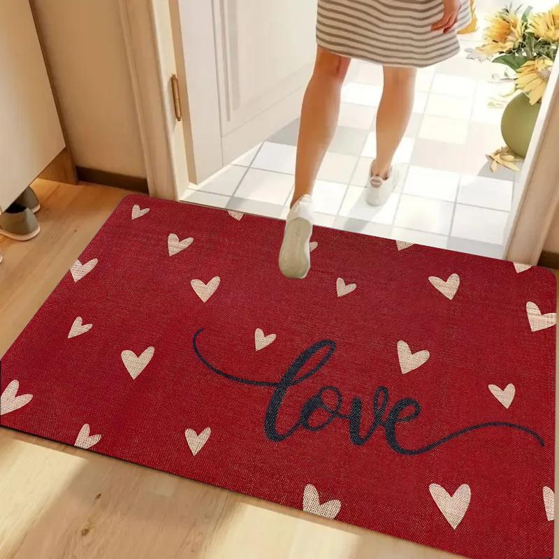 Red White Heart Pattern Floor Mat Rugs Carpets Home Decoration Non Slip Washable Love Theme Door Mat Kitchen Mat Welcome Mat