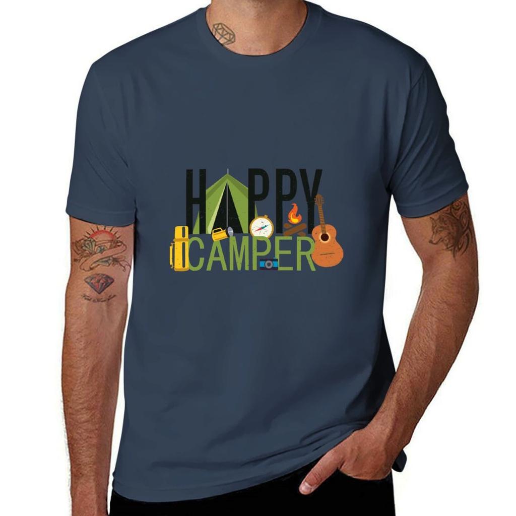 Happy Camper TShirt T Shirt for Man 100 Percent Cotton T Shirts for Man Graphic Tees TShirt