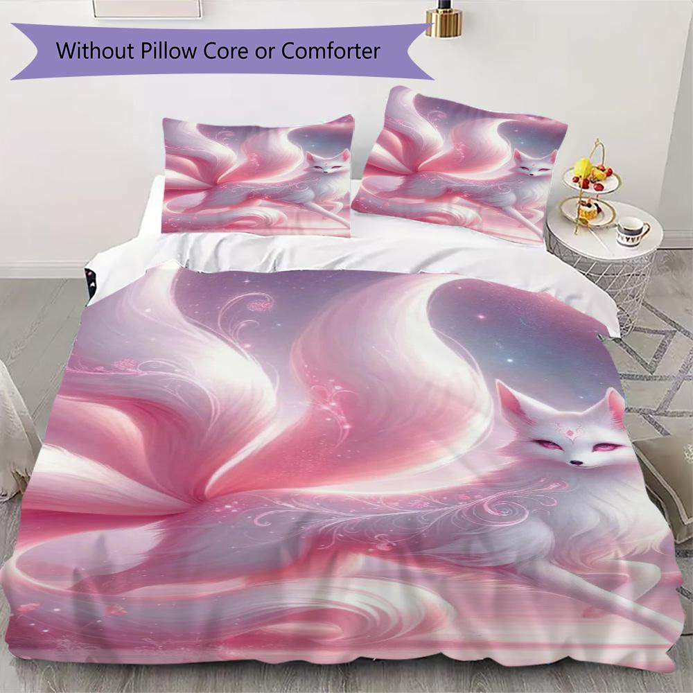 Glamorous Pink Fox Pattern Bedding,Quilt Set Quilt Cover Pillowcase Home Birthday Gift (1*duvet Cover+2*pillowcase,without core)ZSJT0917212