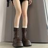 Brown Martin Boots Women's Autumn and Winter New Versatile Retro Thin Platform Short Boots