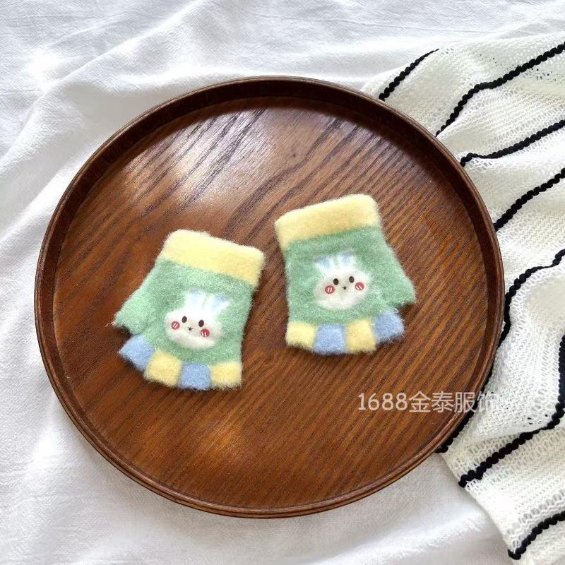 - Years old, baby half-finger gloves autumn and winter cartoon five-finger color matching bunny cute warm writing half-finger