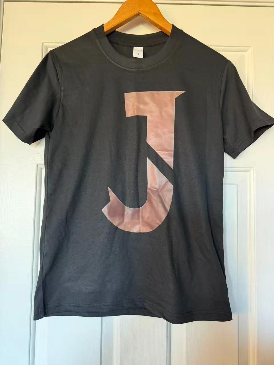 Minimalist J Letter Graphic T-Shirt | Modern Initial Tee | Unisex Black Shirt S