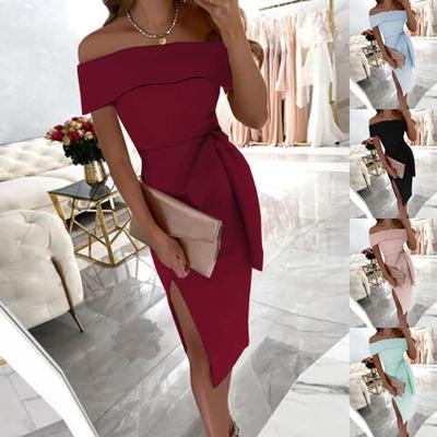 Women's Summer Fashion Straight Neck Color Regular Split Dress