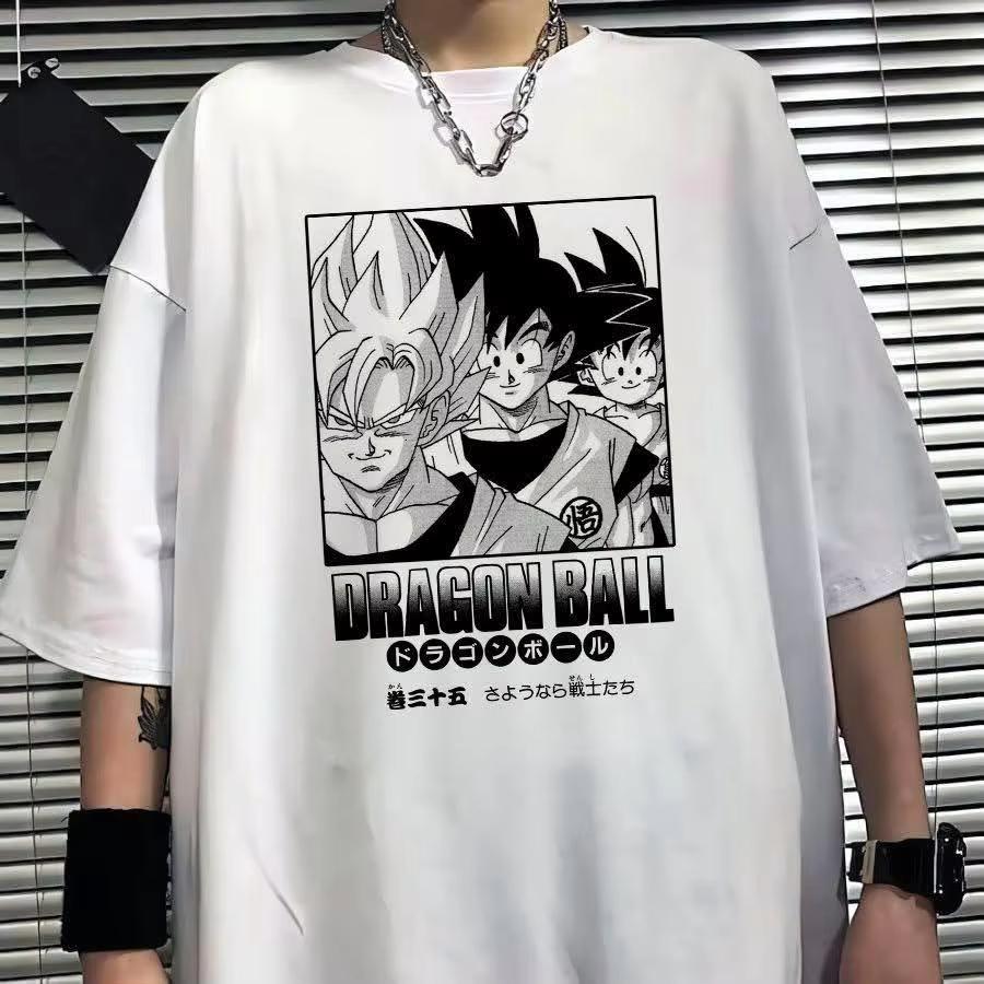 2026 New Dragon Ball Saiyan Son Goku Mens and Womens Tshirt Harajuku Retro Shortsleeved Loosefitting Casual Shirt