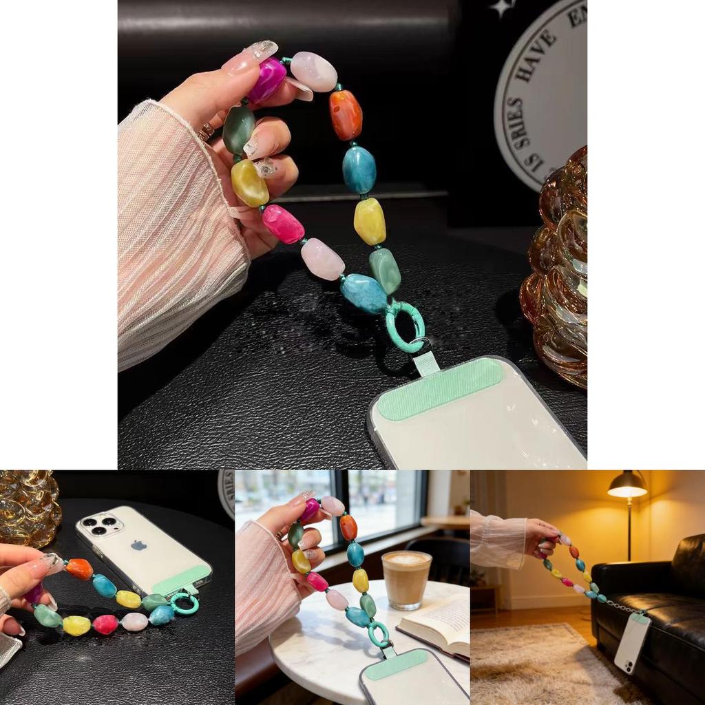 Colorful Shaped Beaded Phone Lanyard With Pvc Material For Women And Men
