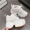 Mode Neu 2025 Klobige Leder-Sneakers Lässige Vulkanisierte Schuhe Frau Hohe Plattform Atmungsaktive Strick-Sneakers 10CM Sportliche Dad-Schuhe