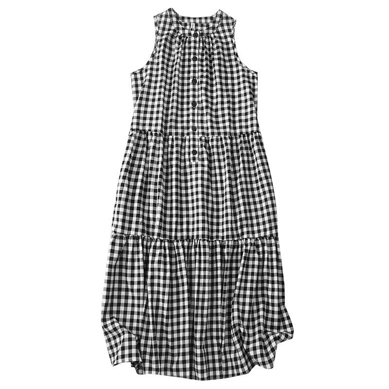 2025 Spring and Summer New Plaid Vest Dress Women's Sleeveless Casual Design Sense Niche Fashion a Word Medium and Long Dress