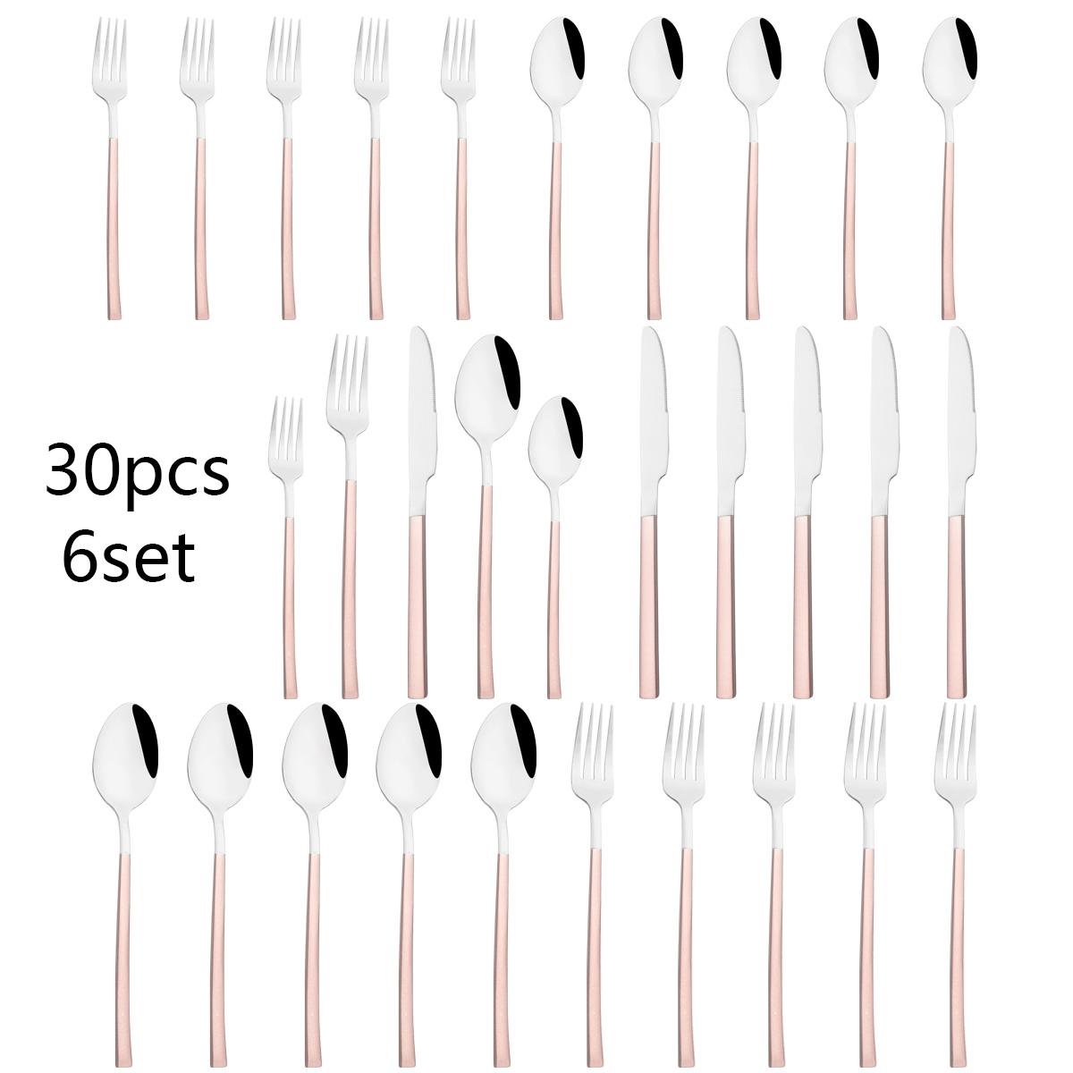 

Набор столовых приборов из белого золота, 30 шт., Набор посуды из нержавеющей стали, Нож, Вилка, Ложка, Набор посуды, Западные десертные вилки, Ложки, Столовые приборы