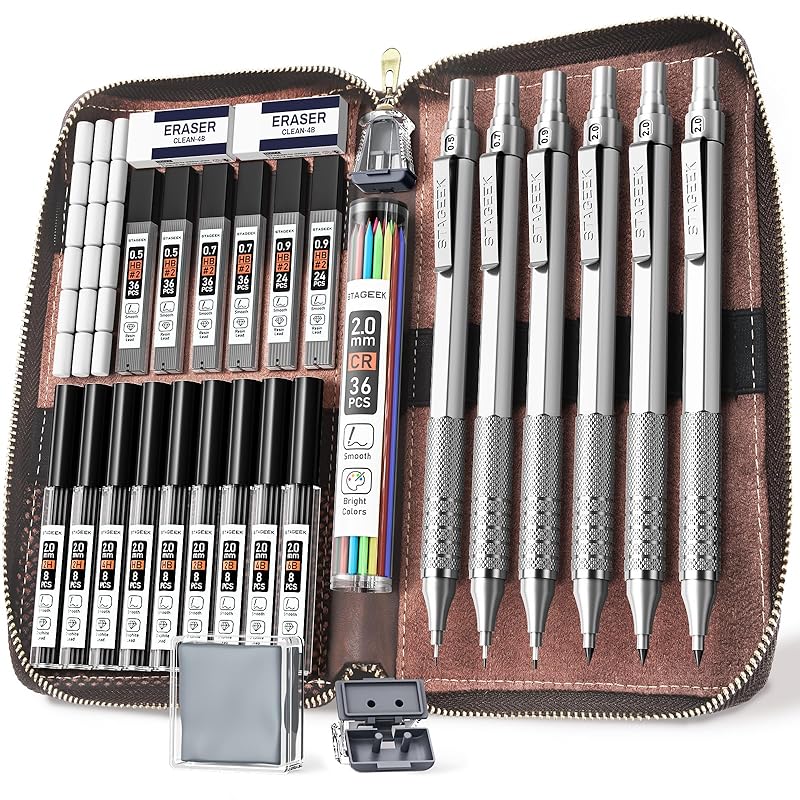 

STAGEEK mechanical pencil set Comes in leather case silver