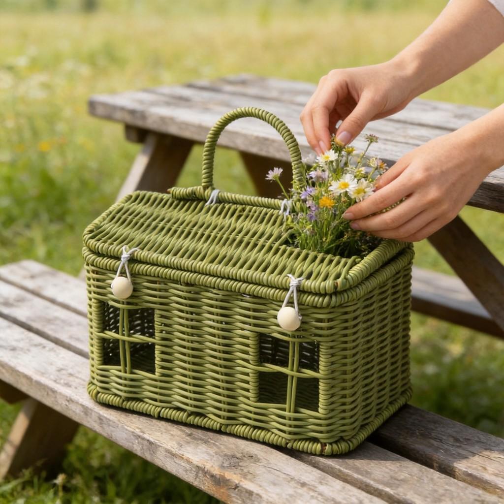 Modern Minimalist Handwoven Basket With Pp Material For Storage And Organizer Use