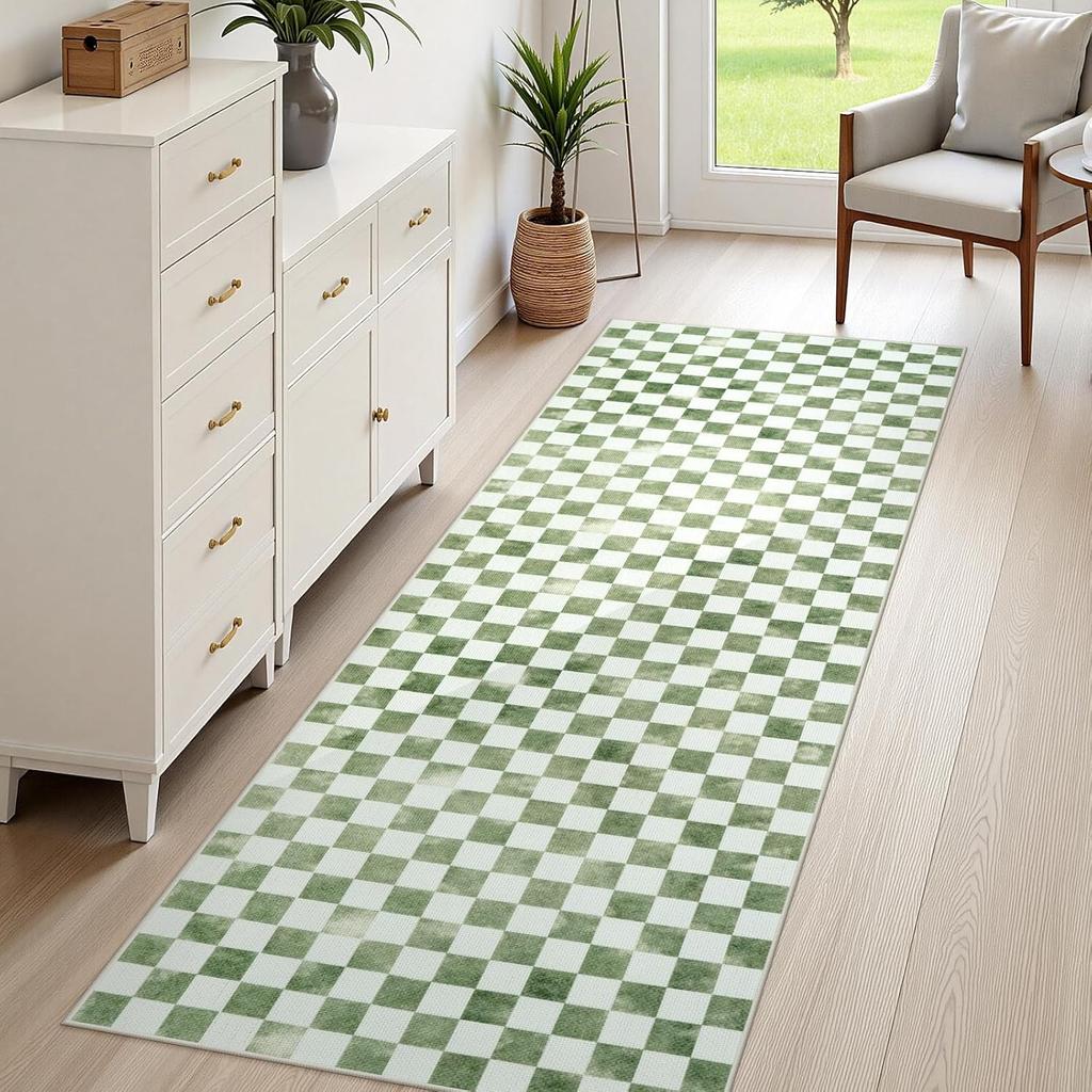 Hallway Runner Rug Gradient Check Corridor Carpet Bedside Bedroom Floor Mat Foldable Machine Washable Home Decoration