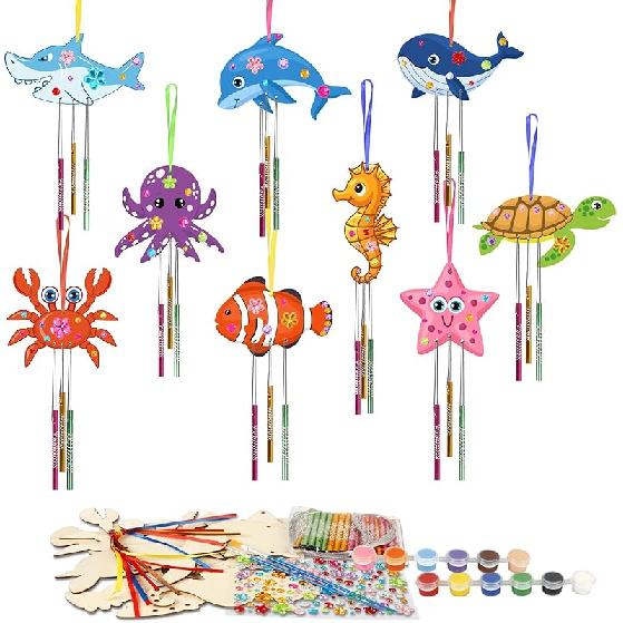 Fennoral 27 Pack Hummingbird Wind Chime Craft Kit for Kids Make Your Own Hummingbird Craft Wooden Ornaments for Girls and Boys DIY Crafts Activity