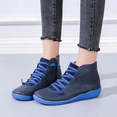 Mode Femmes PU Cuir Bottines Automne Hiver Sangle Croisée Vintage Femmes Chaussures de Cowboy Femme Rétro Travail Botas Mujer 987