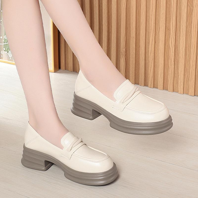 Thick-soled Loafers for Women, New Small Leather Shoes, Commuting To Work, Soft-soled Work Shoes, Spring and Autumn Single Shoes.