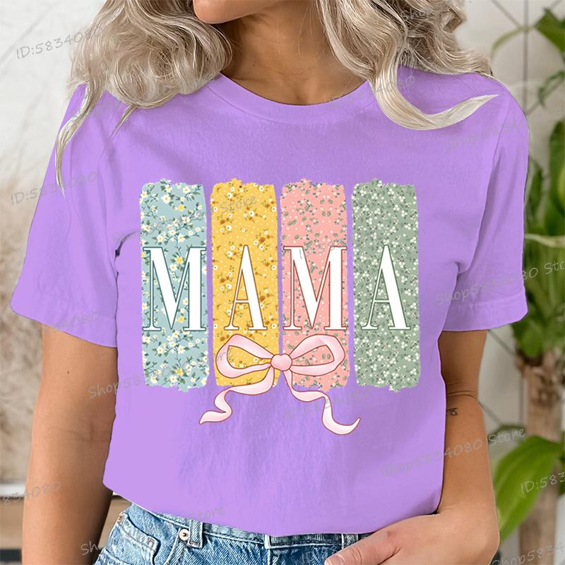 Floral Mama Coquette Bow Tshirt Mothers Day Fashion Casual Tops Boho Mama Shirt Design Floral Spring Gift for Mom Funny T Shirt