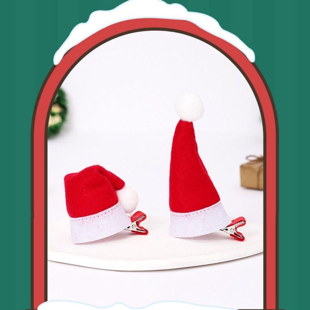10Pcs New Santa Christmas Hat Clips Mini Red Hair Grips Barrettes Handmade Christmas Photo Decoration Party