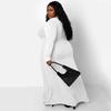 Letnia damska Plus Size Fashion Party Długie sukienki Kołnierzyk z klapami Zapinana z długim rękawem Jednolita kolorowa balowa workowata sukienka