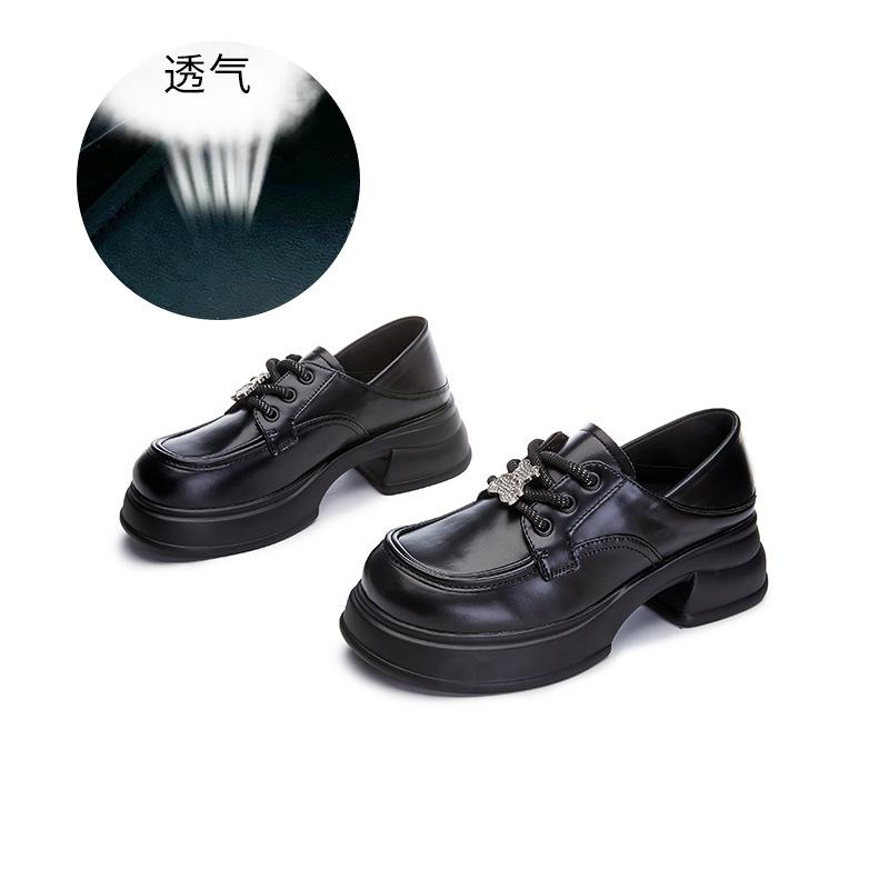 

Новые кожаные мокасины женские весна 2025 новые толстые каблуки британский стиль маленькие кожаные туфли повседневная универсальная модная обувь 40 чёрный