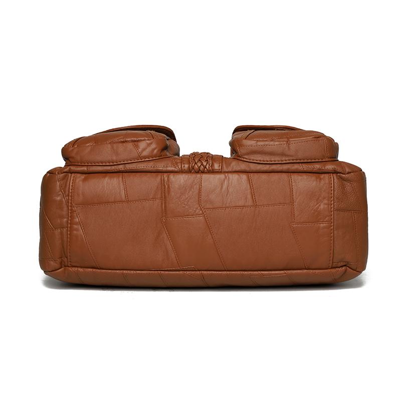 Women's Brown Textured Leather Hobo Bag Braided Detail Multi-Pocket Crossbody Shoulder Bag Fashion Casual Daily Handbag