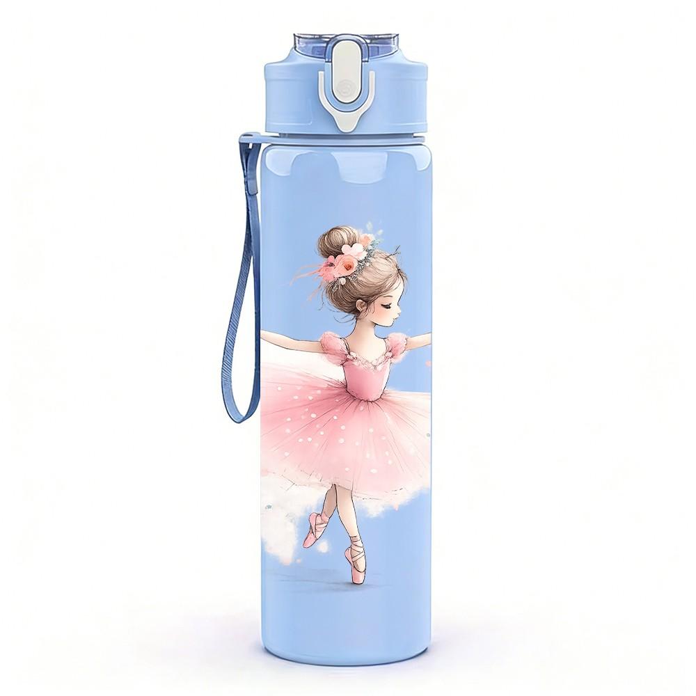 1PC Soft Pink Ballerina Dancing Girl Print 750ml Color Plastic Sports Water Bottle Leakproof Flip Straw Lid Suitable for Sports Office Home Use