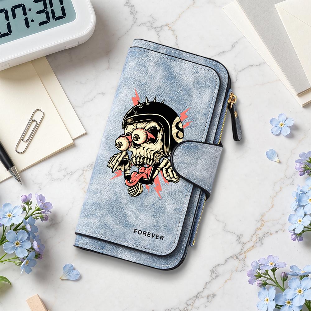 Cool Skull Pattern Long Wallet Fashion Multi Slot Portable Casual Purse