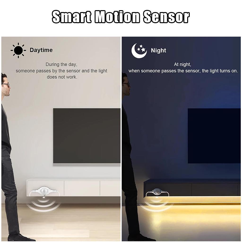 1M/2M/3M Strip Light 5V USB Under Cabinet Lighting PIR Motion Sensor Kitchen Wardrobe Led Tape Warm White Fast Setup Deco Room