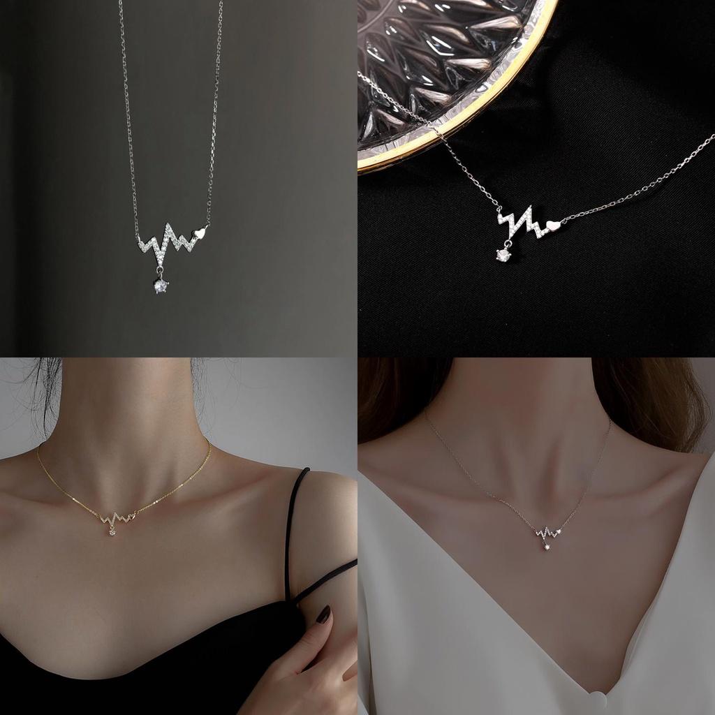 Trendy Heartbeat Necklace For Women Korean Version Electroplated Alloy Chain And Electrocardiogram Elements